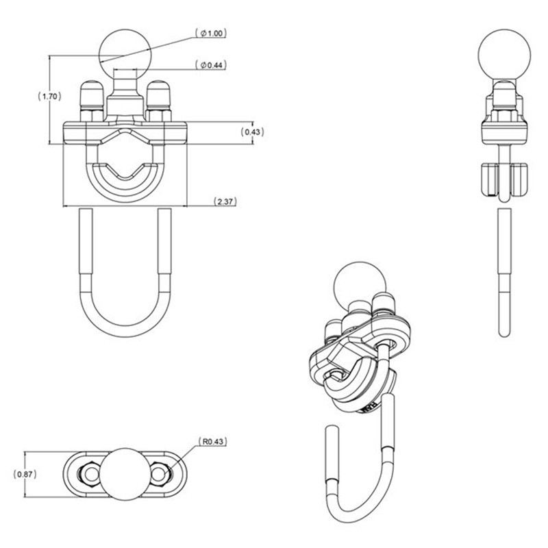 SOPORTE MANILLAR TIPO U RAM MOUNTS HANDLEBAR