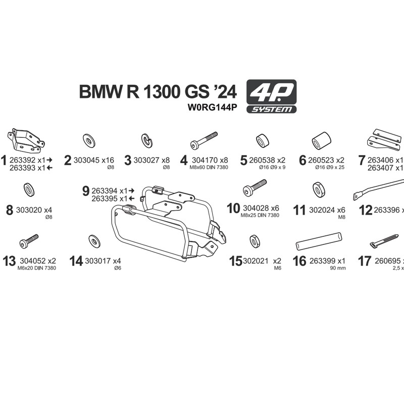 KIT DE FIJACION MALETAS LATERALES SHAD 4P W0GS124P BMW R 1300 GS