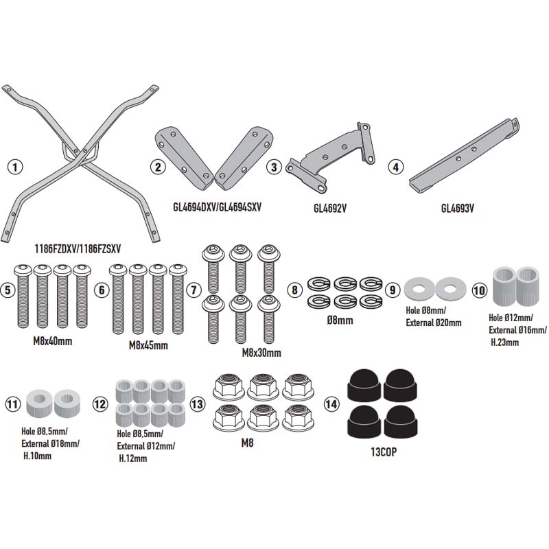 KIT DE FIJACIÓN POSTERIOR GIVI 1186FZ HONDA FORZA 750 KIT DE FIJACIÓN POSTERIOR GIVI 1186FZ HONDA FORZA 750