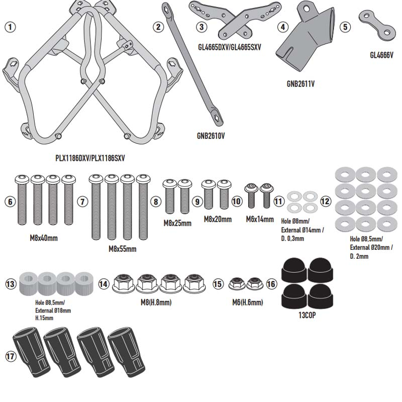KIT DE FIJACION MALETAS LATERALES GIVI PLX1186 HONDA FORZA 750 KIT DE FIJACION MALETAS LATERALES GIVI PLX1186 HONDA FORZA 750