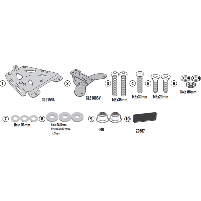 KIT DE FIJACIÓN POSTERIOR GIVI SRA2171 YAMAHA TRACER 9 KIT DE FIJACIÓN POSTERIOR GIVI SRA2171 YAMAHA TRACER 9