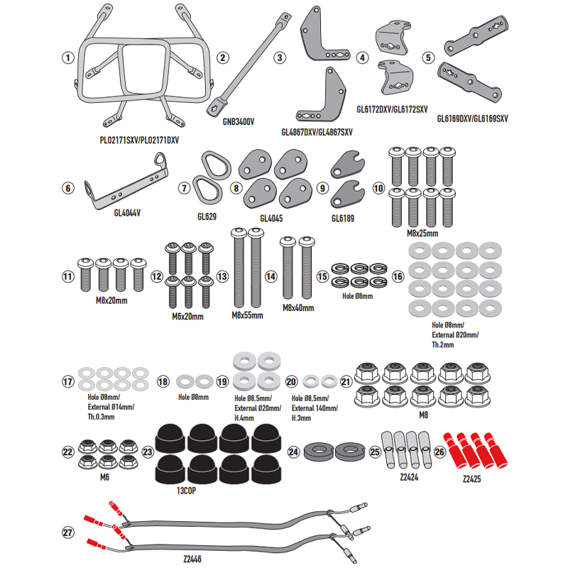 KIT DE FIJACION MALETAS LATELARES GIVI PLO2171CAM TRACER 9