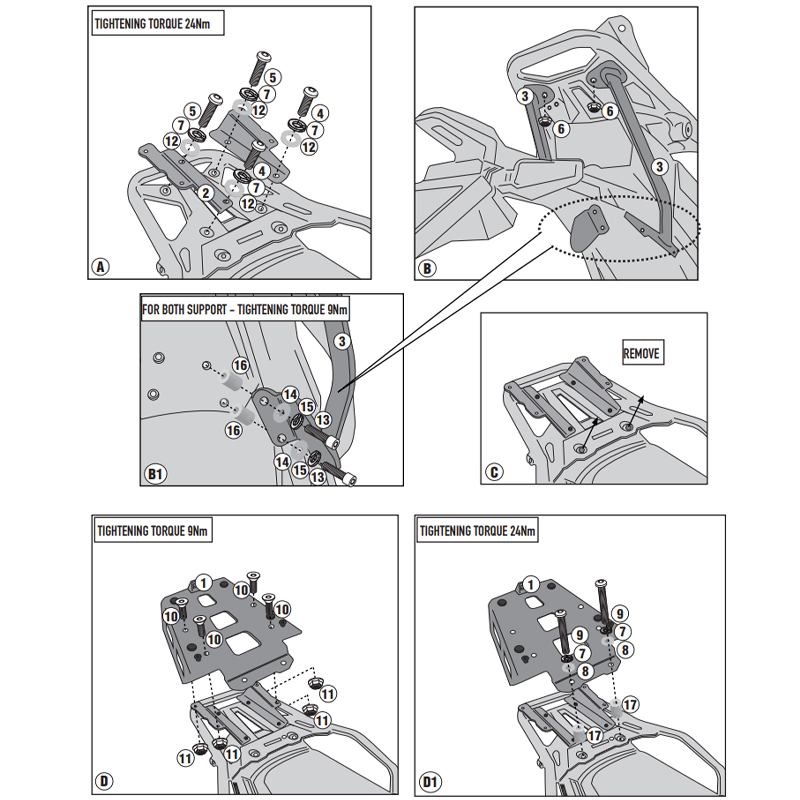 KIT DE FIJACIÓN POSTERIOR GIVI SRA9651 KOVE 800 X PRO KIT DE FIJACIÓN POSTERIOR GIVI SRA9651 KOVE 800 X PRO