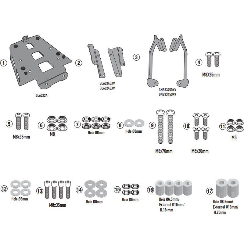 KIT DE FIJACIÓN POSTERIOR GIVI SRA9651 KOVE 800 X PRO KIT DE FIJACIÓN POSTERIOR GIVI SRA9651 KOVE 800 X PRO