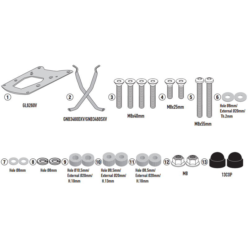 KIT DE FIJACIÓN POSTERIOR GIVI SR7607 ZONTEX 703 F