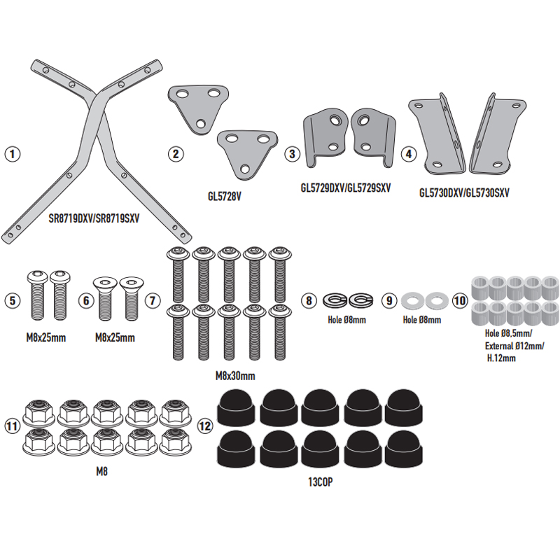 KIT DE FIJACION POSTERIOR GIVI SR8719 BENELLI TRK 702/QJMOTOR SRT 700 SX | Fijaciones Top Case de moto | %brands%