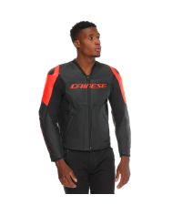 CHAQUETA DAINESE RACING 5 PERFORADA NEW BLACK/BLACK/RED FLUO | Cuero de moto | %brands%