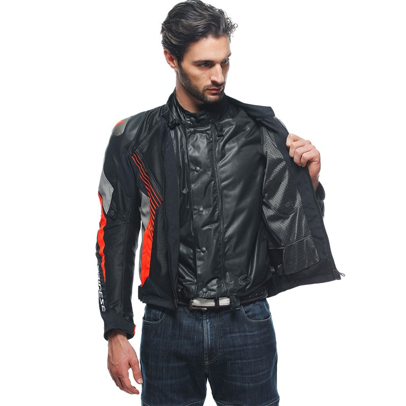 CHAQUETA DAINESE SUPER RIDER 2 ABSOLUTESHELL NEW BLACK/GRAY/FLUO RED | Cuero de moto | %brands%