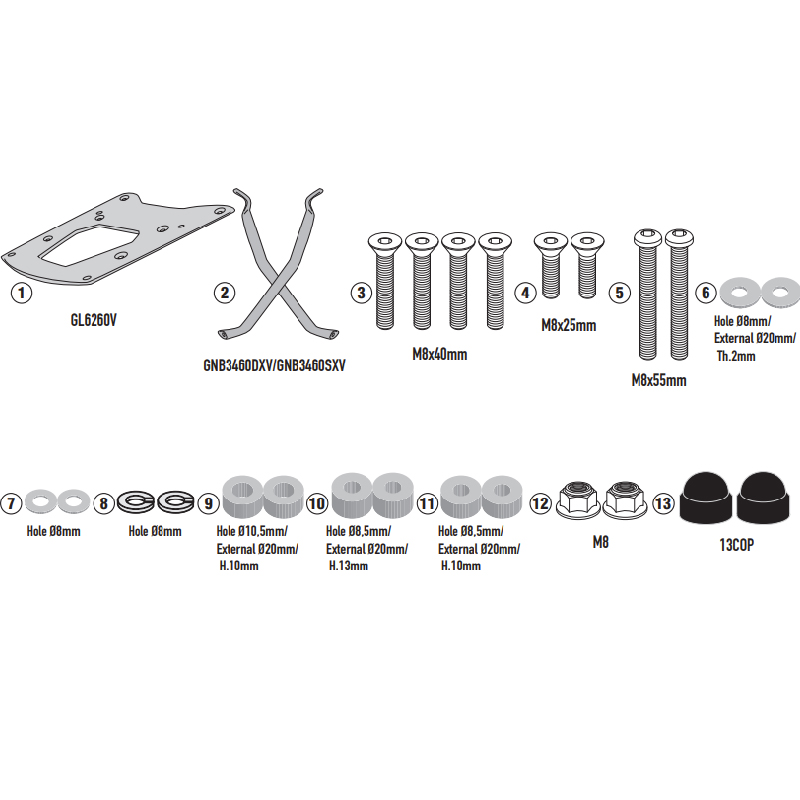 KIT DE FIJACION MALETAS LATERALES GIVI PLO7607MK ZONTES 703 F | Fijaciones Maletas de moto | %brands%
