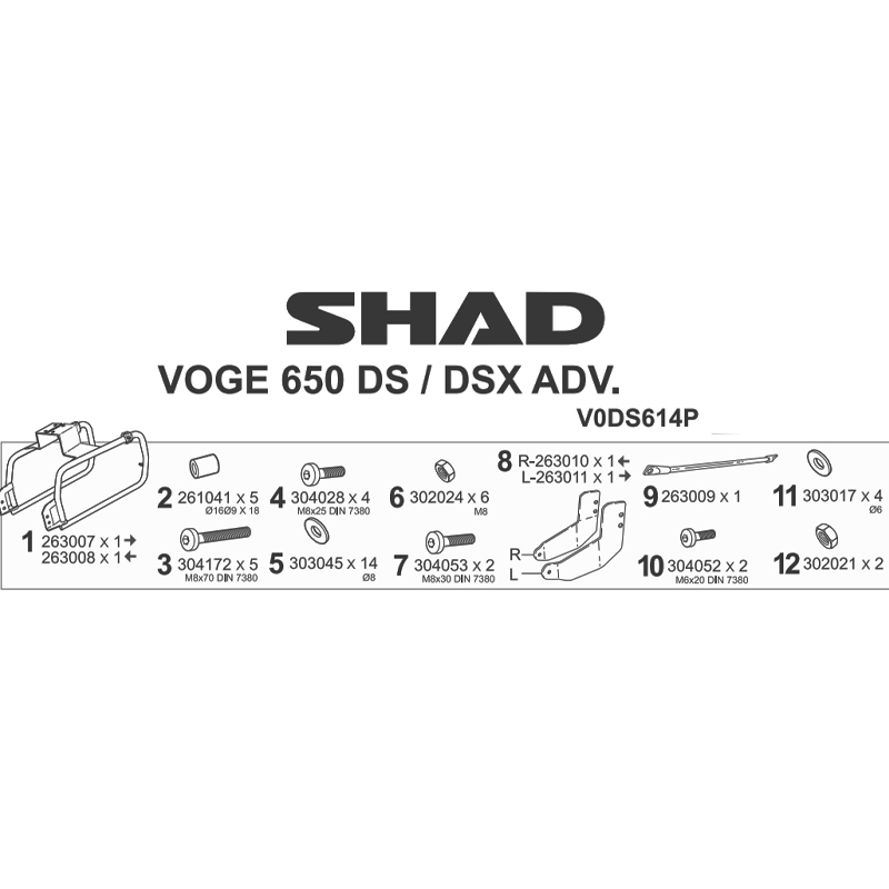 KIT DE FIJACION MALETAS LATERALES SHAD 4P V0DS614P VOGE 650DS/650DSX | Fijaciones Maletas de moto | %brands%