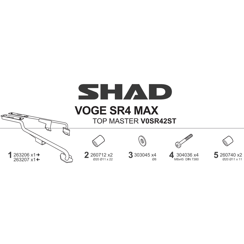 KIT DE FIJACIÓN POSTERIOR SHAD V0SR42ST VOGE SR4 MAX/T | Fijaciones Top Case de moto | %brands%