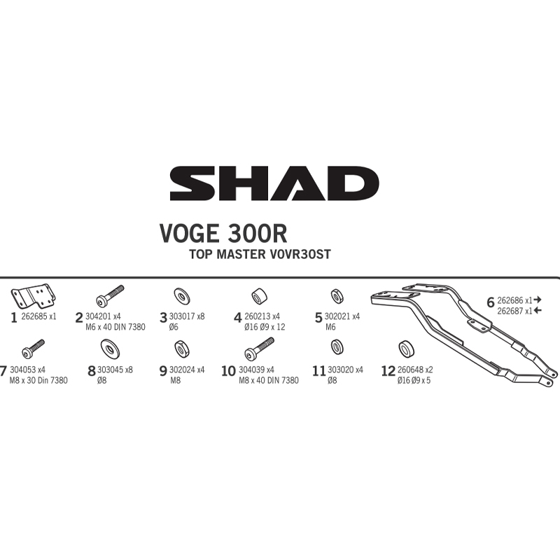KIT DE FIJACIÓN POSTERIOR SHAD V0VR30ST VOGE 300R | Fijaciones Top Case de moto | %brands%