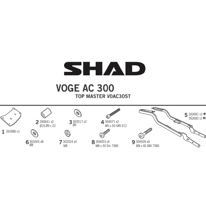 KIT DE FIJACIÓN POSTERIOR SHAD V0AC30ST VOGE 300AC | Fijaciones Top Case de moto | %brands%