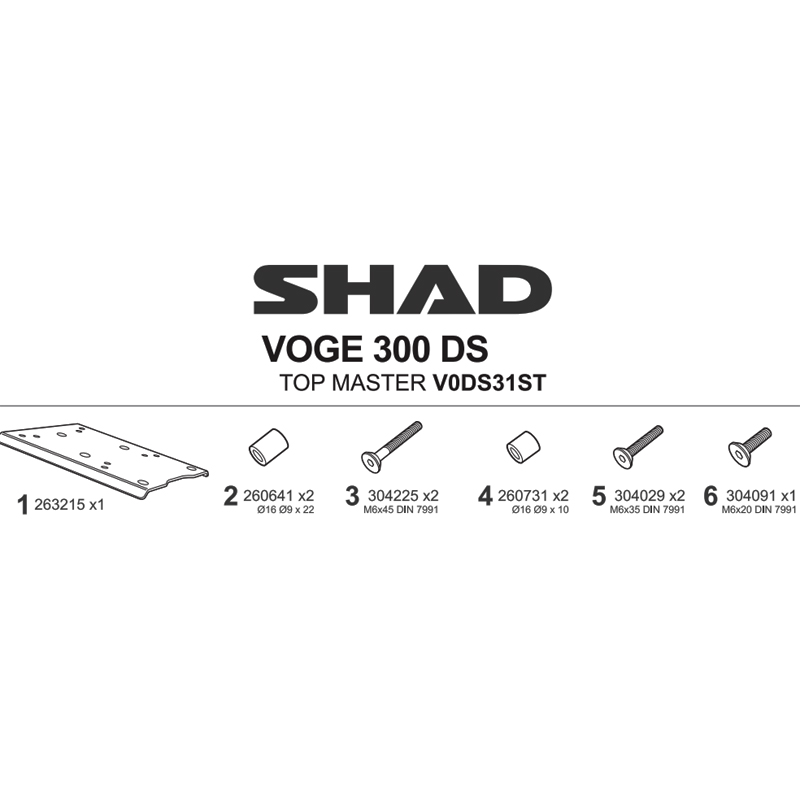 KIT DE FIJACIÓN POSTERIOR SHAD V0DS31ST VOGE 300DS | Fijaciones Top Case de moto | %brands%