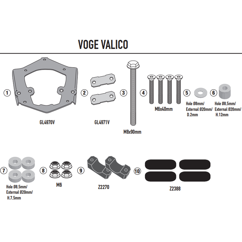 KIT DE FIJACIÓN POSTERIOR GIVI SR9252 VOGE 650DS | Fijaciones Top Case de moto | %brands%