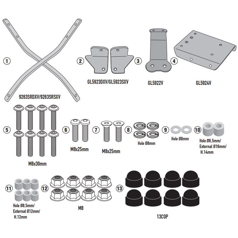 KIT DE FIJACIÓN POSTERIOR GIVI SR9263 VOGE SR3 250 | Fijaciones Top Case de moto | %brands%