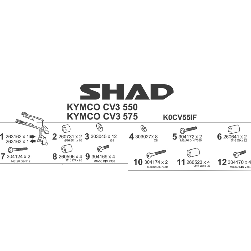 KIT DE FIJACION MALETAS LATERALES SHAD 3P K0CV55IF KYMCO CV3 575/550 | Fijaciones Maletas de moto | %brands%