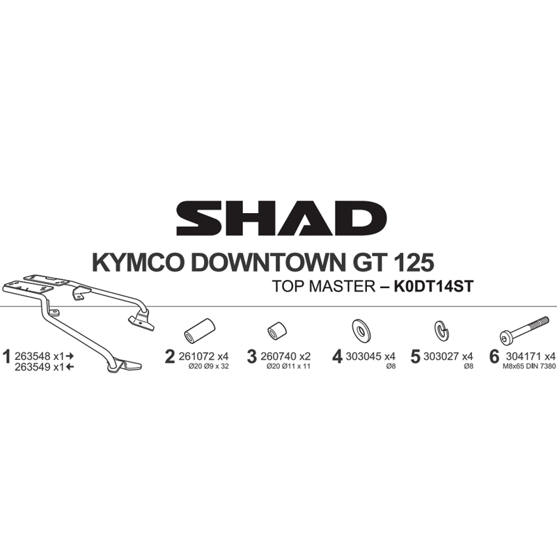 KIT DE FIJACIÓN POSTERIOR SHAD K0DT14ST KYMCO SUPERDINK GT 350/125 DOWNTOWN GT 125 | Fijaciones Top Case de moto | %brands%