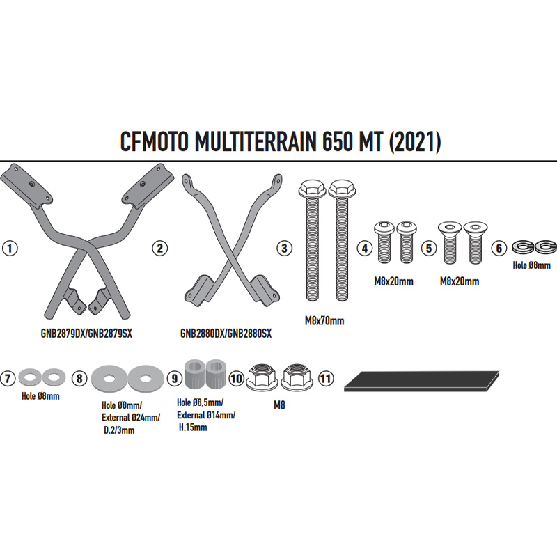 KIT DE FIJACIÓN POSTERIOR GIVI SR9221 CFMOTO 700 MT/MULTITERRAIN 650 MT | Fijaciones Top Case de moto | %brands%