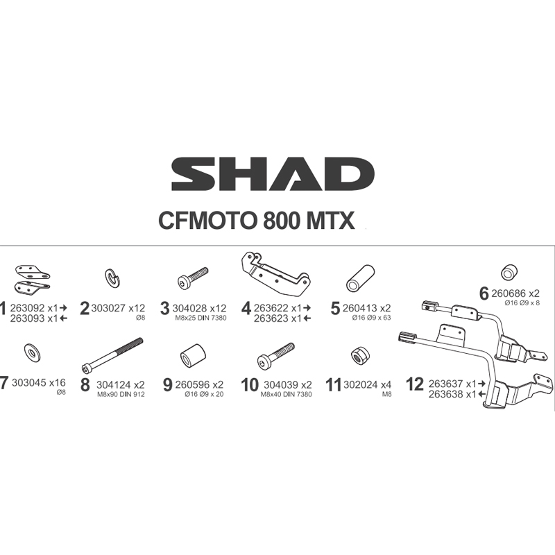 KIT DE FIJACION MALETAS LATERALES SHAD 3P C0MT85IF CFMOTO 1000 MTX/800 MTX | Fijaciones Maletas de moto | %brands%