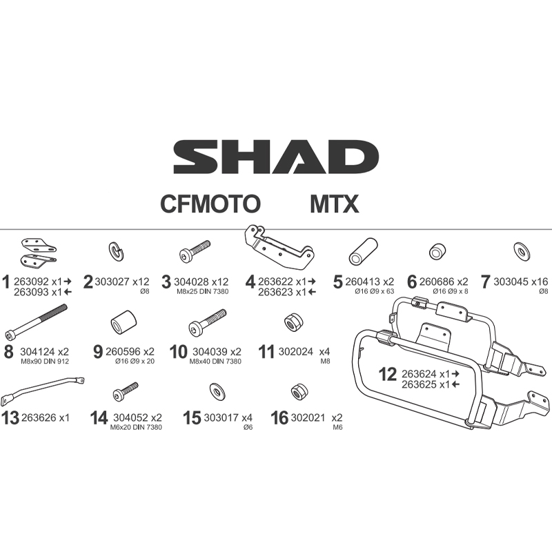 KIT DE FIJACION MALETAS LATERALES SHAD 4P C0MT854P CFMOTO 1000 MTX/800 MTX | Fijaciones Maletas de moto | %brands%