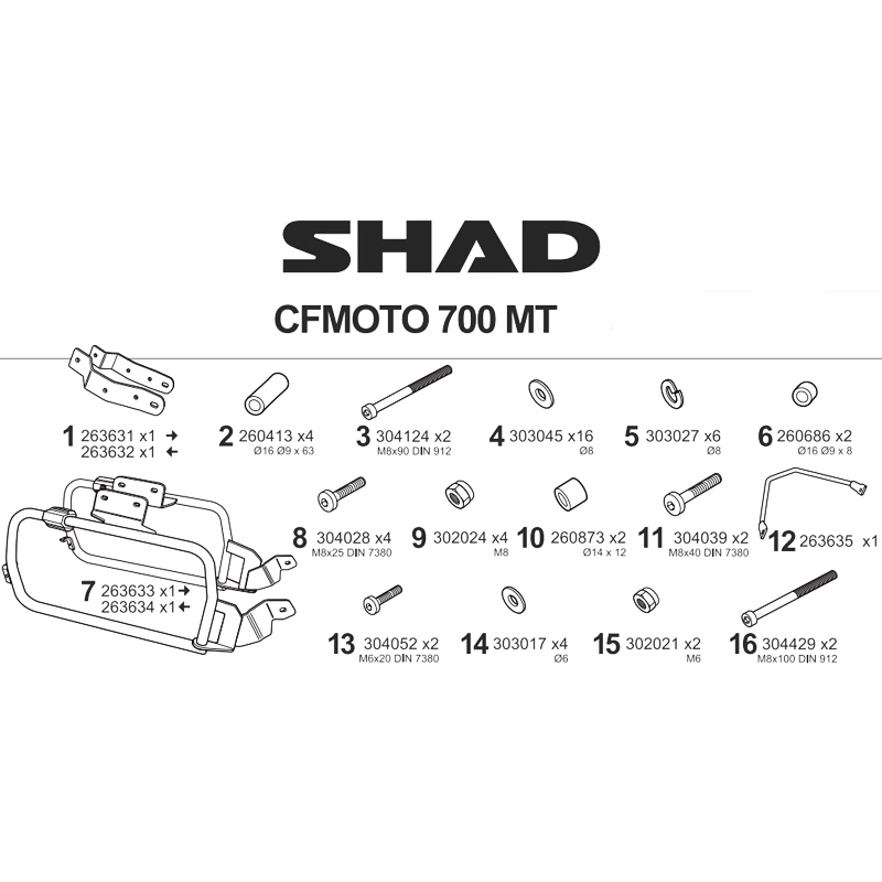 KIT DE FIJACION MALETAS LATERALES SHAD 4P C0MT754P CFMOTO 700 MT/700 MT ADV | Fijaciones Maletas de moto | %brands%