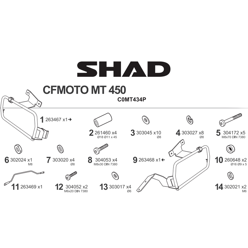 KIT DE FIJACION MALETAS LATERALES SHAD 4P C0MT434P CFMOTO 450 MT | Fijaciones Maletas de moto | %brands%