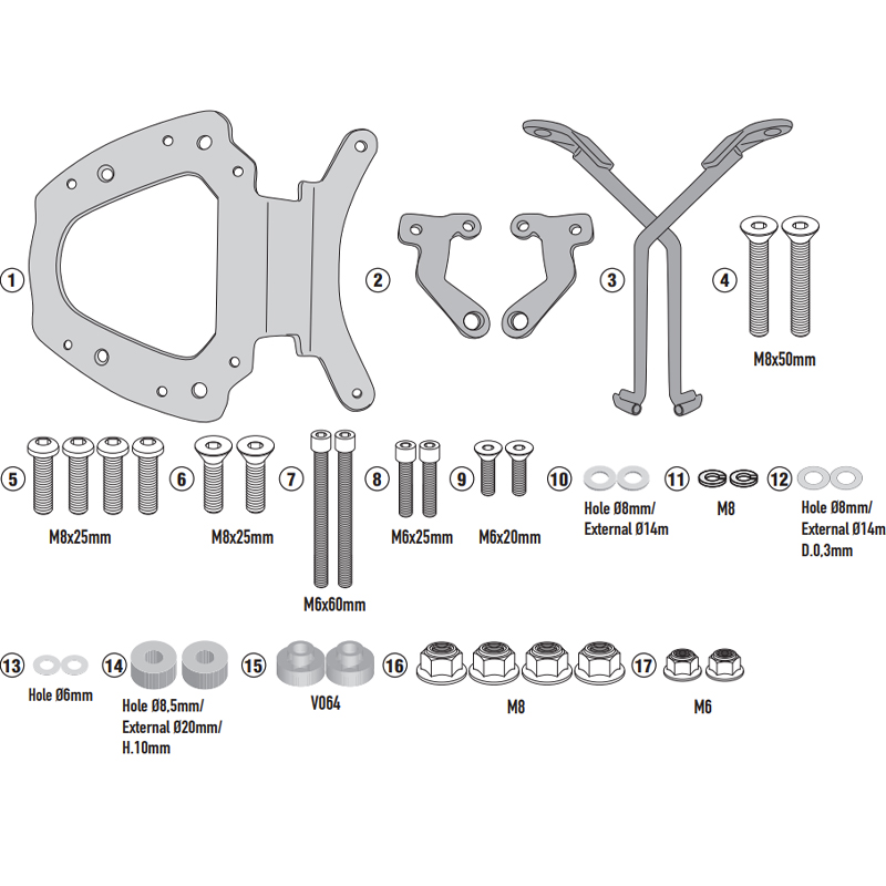 KIT DE FIJACIÓN POSTERIOR GIVI SR7060 SYM MAXSYM TL 508/500 | Fijaciones Top Case de moto | %brands%