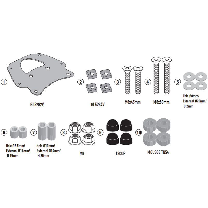 KIT DE FIJACIÓN POSTERIOR GIVI SR5619 PIAGGIO 530 EXCLUSIVE/MP3 HPE 400 | Fijaciones Top Case de moto | %brands%