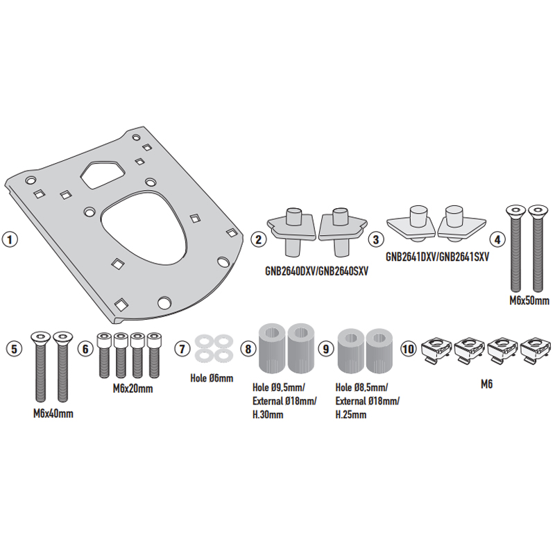 KIT DE FIJACIÓN POSTERIOR GIVI SR5616 PIAGGIO BEVERLY 400/310/300 HPE | Fijaciones Top Case de moto | %brands%