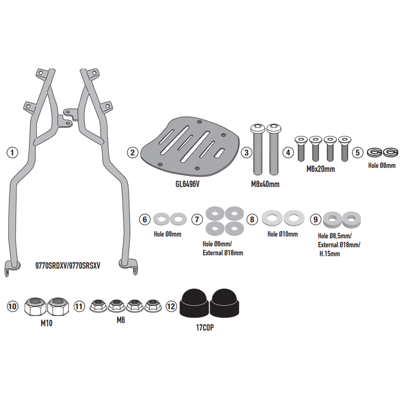 KIT DE FIJACIÓN POSTERIOR GIVI SR9770 BENDA CHINCHILLA 500 | Fijaciones Top Case de moto | %brands%