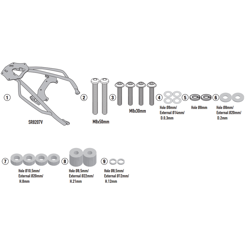 KIT DE FIJACION POSTERIOR GIVI SR8207 MOTO GUZZI MANDELLO 1000 | Fijaciones Top Case de moto | %brands%