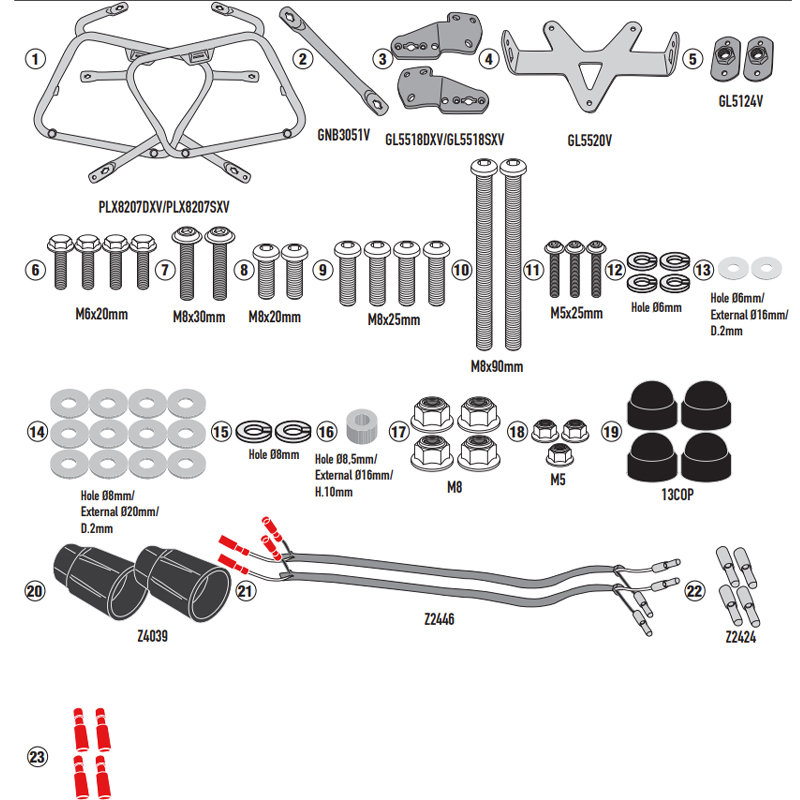 KIT DE FIJACION MALETAS LATERALES GIVI PLX8207 MOTO GUZZI MANDELLO 1000 | Fijaciones Maletas de moto | %brands%