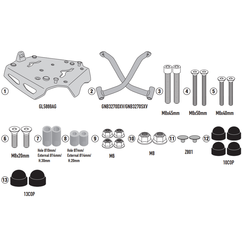 KIT DE FIJACION POSTERIOR GIVI SRA8209 MOTO GUZZI V85 TT | Fijaciones Top Case de moto | %brands%