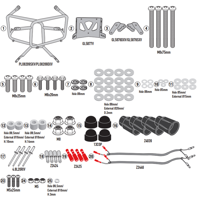 KIT DE FIJACION MALETAS LATERALES GIVI PLO8209MK MOTO GUZZI V85 TT | Fijaciones Maletas de moto | %brands%